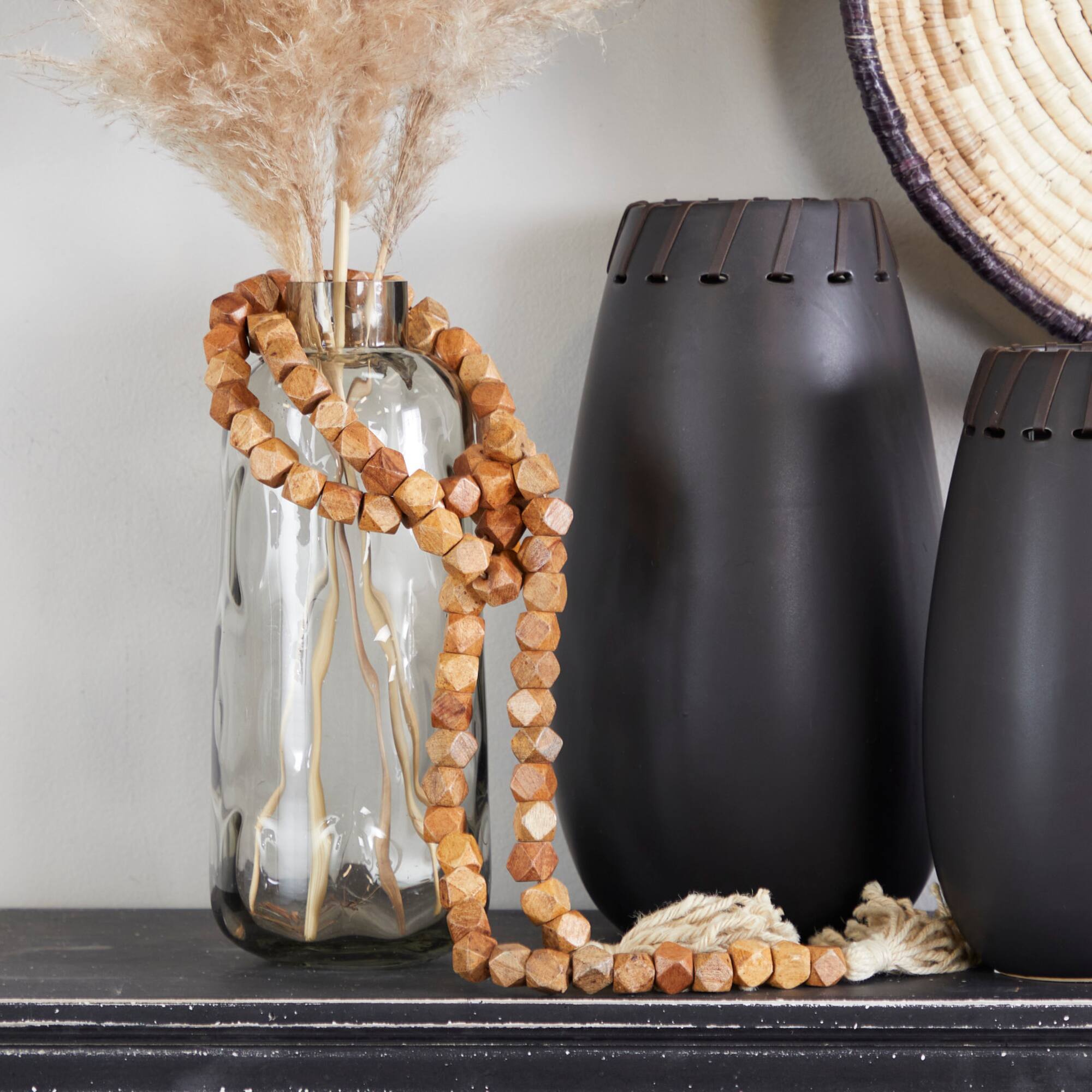 80" Bohemian Mango Wood Beads with Tassels Garland